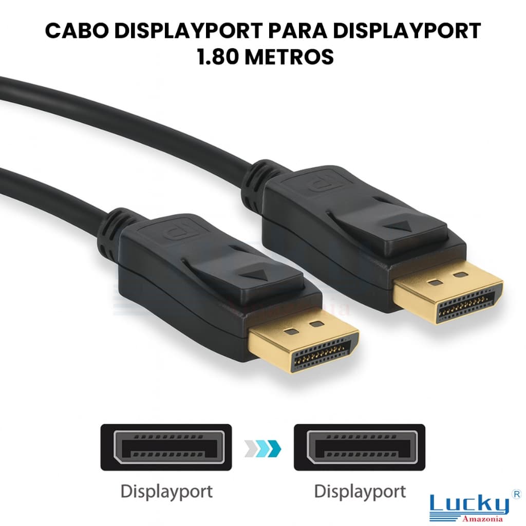 Cabo DisplayPort para DisplayPort 1,80m 1.2 DPxDP Blindado para Monitor 144Hz Placa de vídeo Gamer