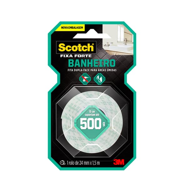 Fita Dupla Face 3M Scotch Fixa Forte Banheiro 24mmx1,5m