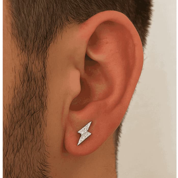 Brinco Piercing de Raio Prata Cravejado com Zirconia Masculino e Feminino