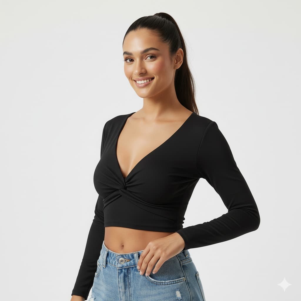 Cropped Nó Manga Longa Feminino Fashion