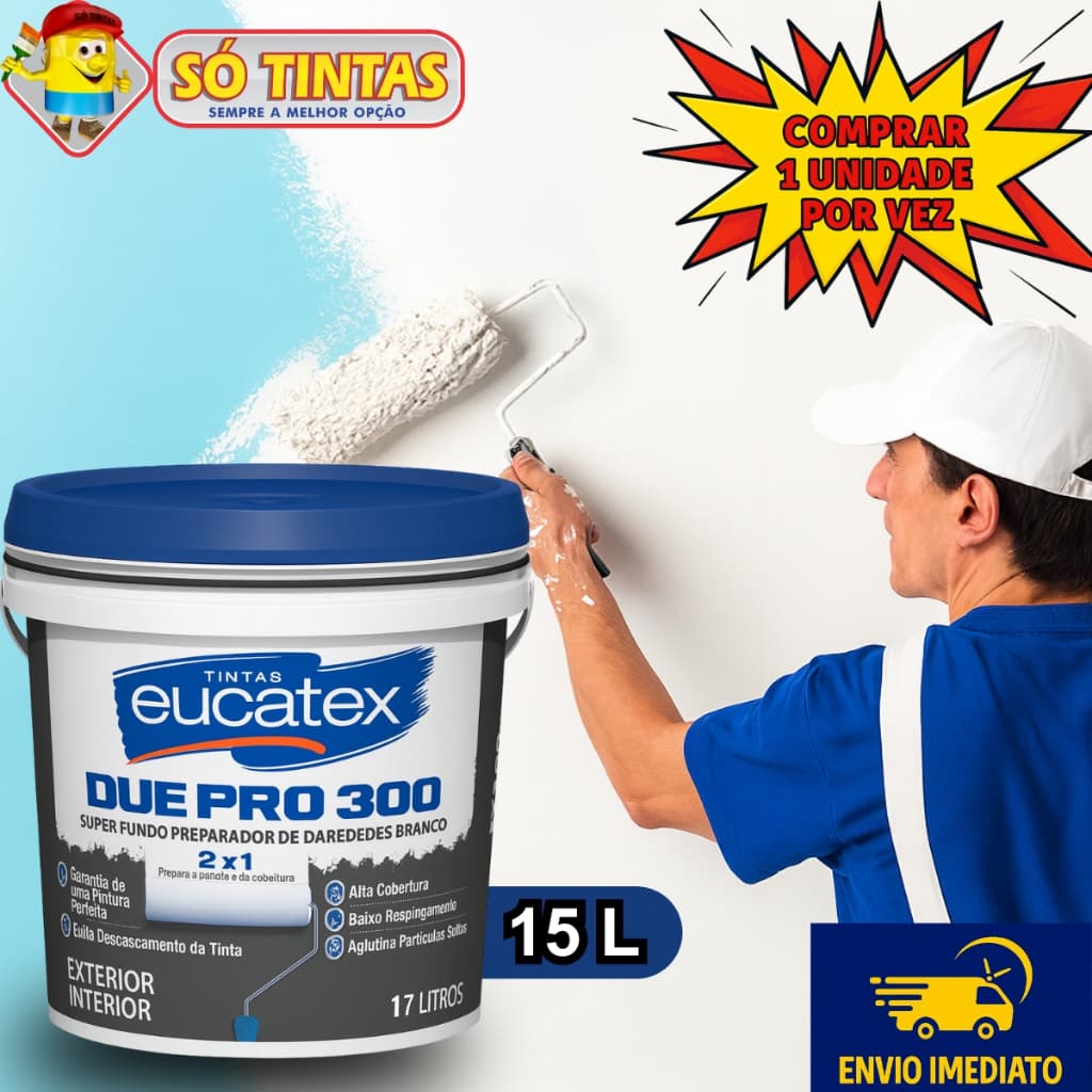 Fundo Preparador de Paredes Eucatex Due Pro 300 Branco Fosco 15 Litros Alta Aderência e Resistência