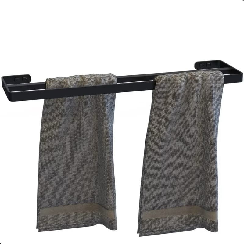 Suporte Porta Tolha de Parede Banho Duplo Para Banheiro Preto Fosco 50cm Lavabo Moderno Casa