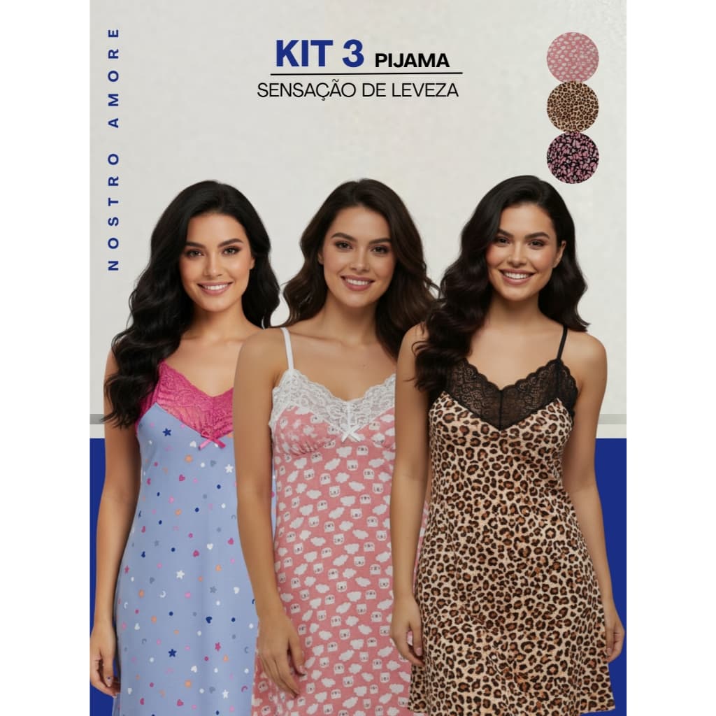 Kit 3 Camisolas de Liganet com Renda Feminina Sofisticada e Confortável