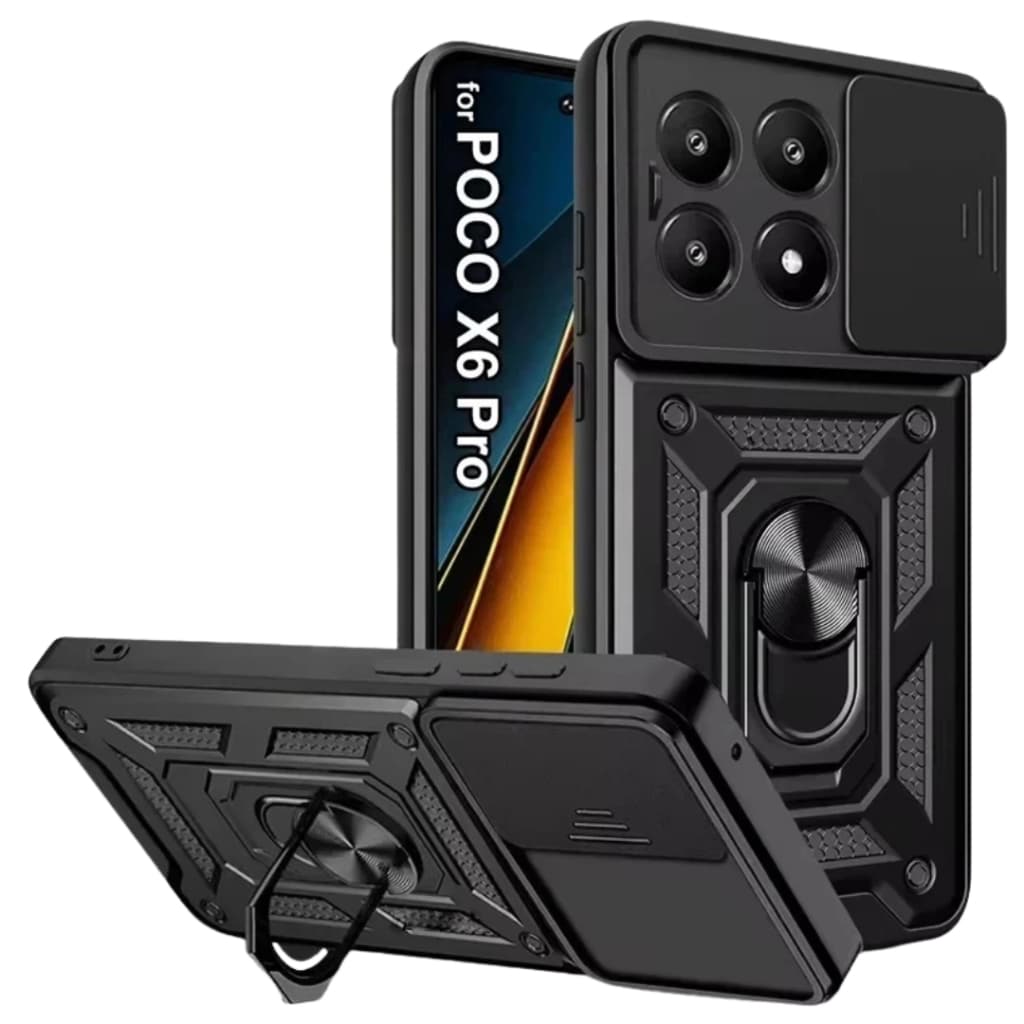 Capa Capinha Preta Proteção Nível Militar Com Suporte e Proteção de Câmera Para Poco X6 Pro