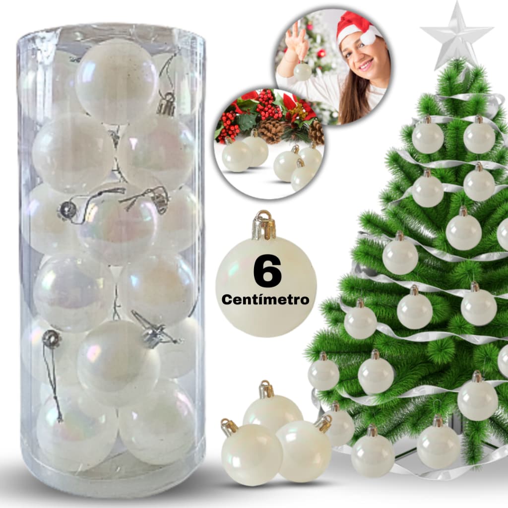 Kit 24 Bola De Natal Branca Brilhante Lisa 6cm Pendente Pendurar Enfeite Decoração Natalina Árvore