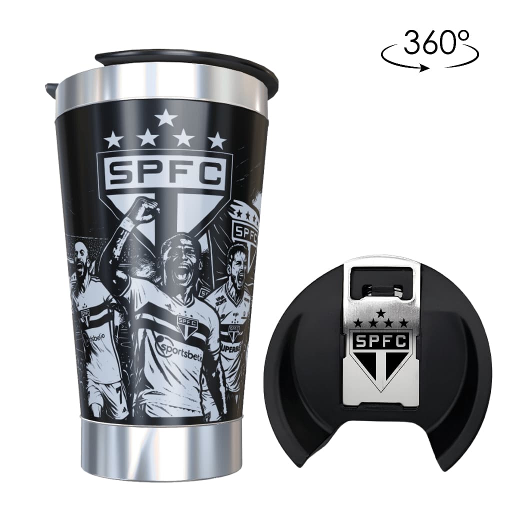 Copo Térmico Inox  + Tampa Inox Personalizado 360 - São Paulo - Torcida Time Futebol Jogadores