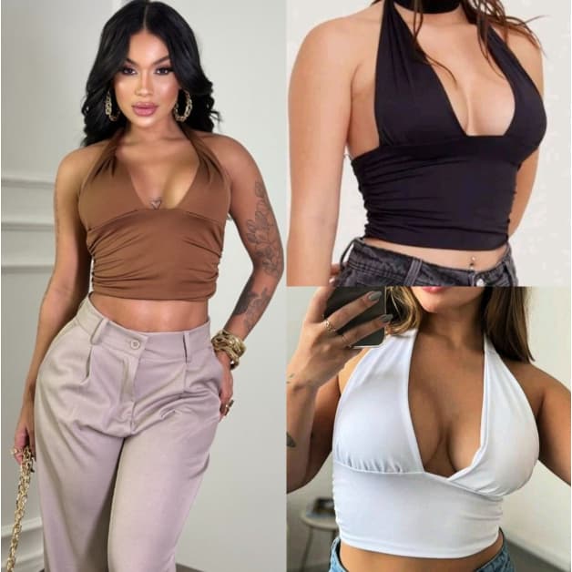 KIT 3 TOP AMARRAÇÃO MULTIFORMAS FEMININO BLUSA SUPLEX TENDENCIA