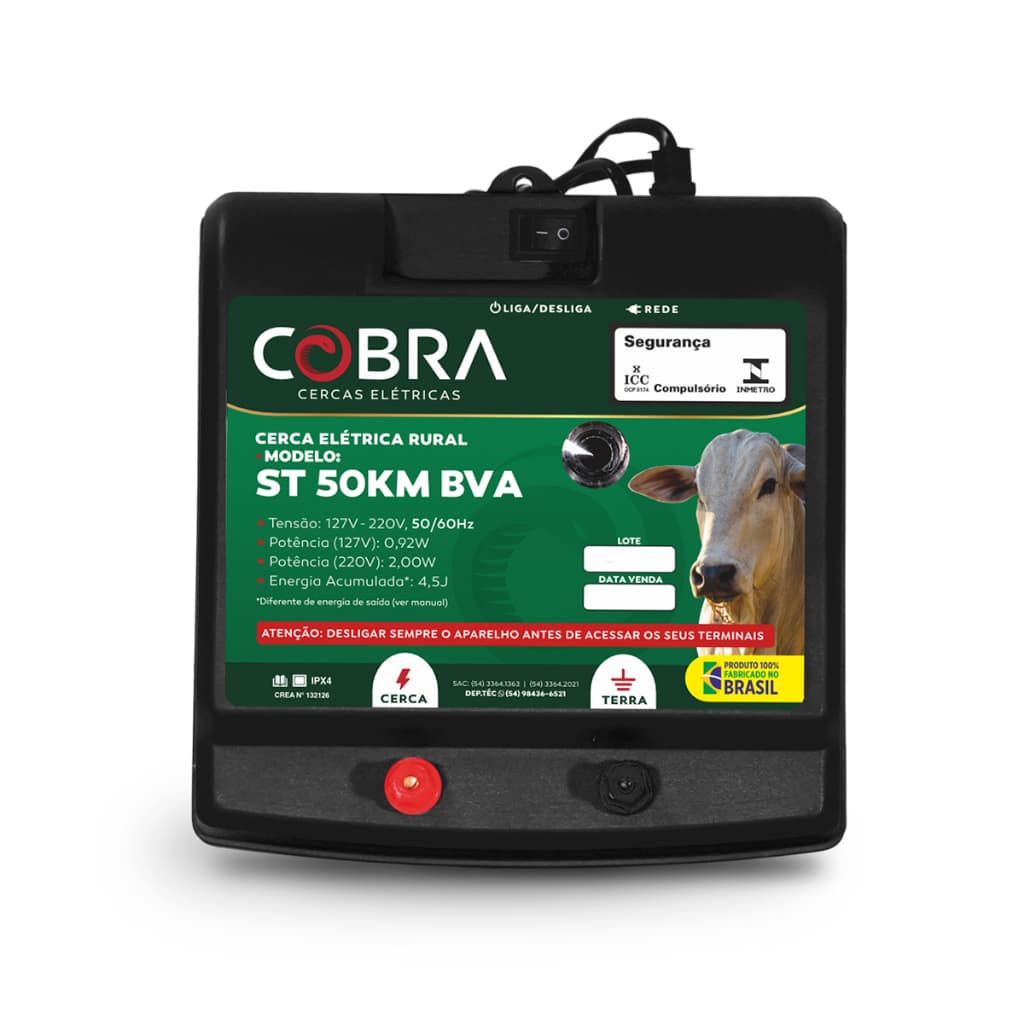 Aparelho de Choque Eletrificador de Cerca Elétrica uso Rural Modelo ST 50km Bivolt Automático Cobra