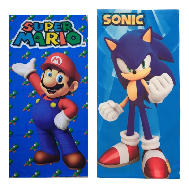 Pacote Com 2 Toalhas De Banho Infantil Super Mario E Sonic