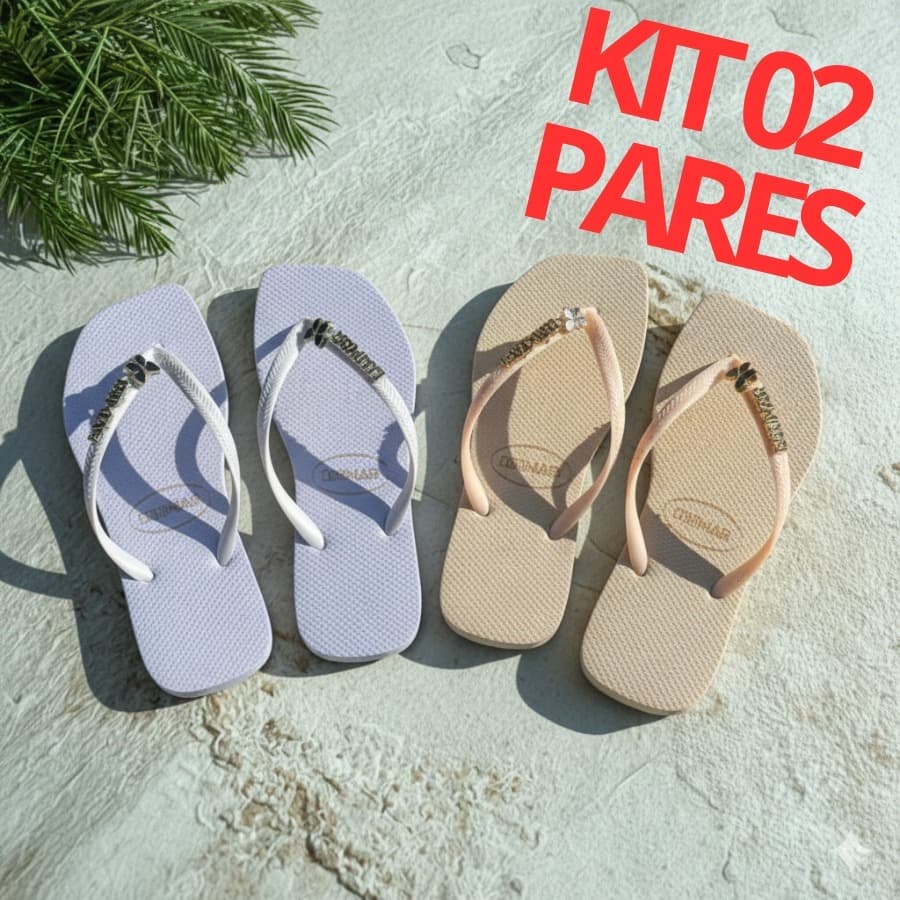 Kit 2 Pares | Chinelo Feminino com Detalhe de Borboleta