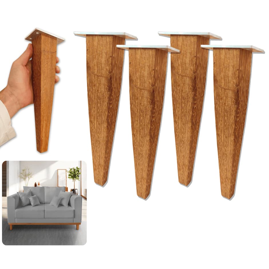 Pé Palito Quadrado Trapézio Móveis 25cm Madeira Maciça - 4pcs