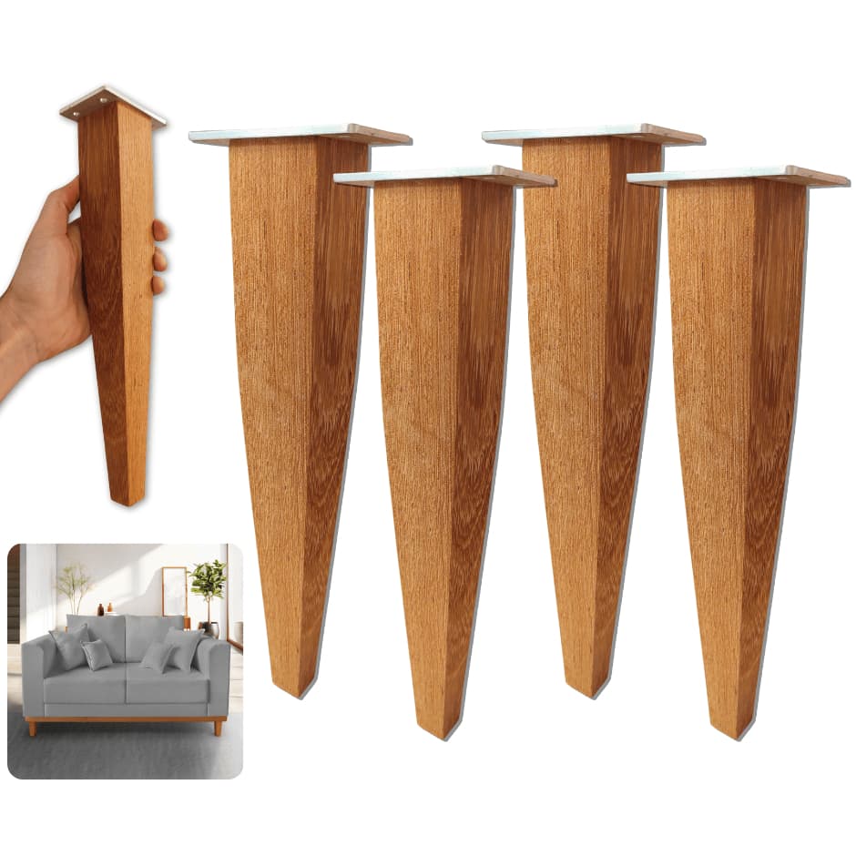 Pé Palito Quadrado Trapézio Móveis 30cm Madeira Maciça - 4pcs