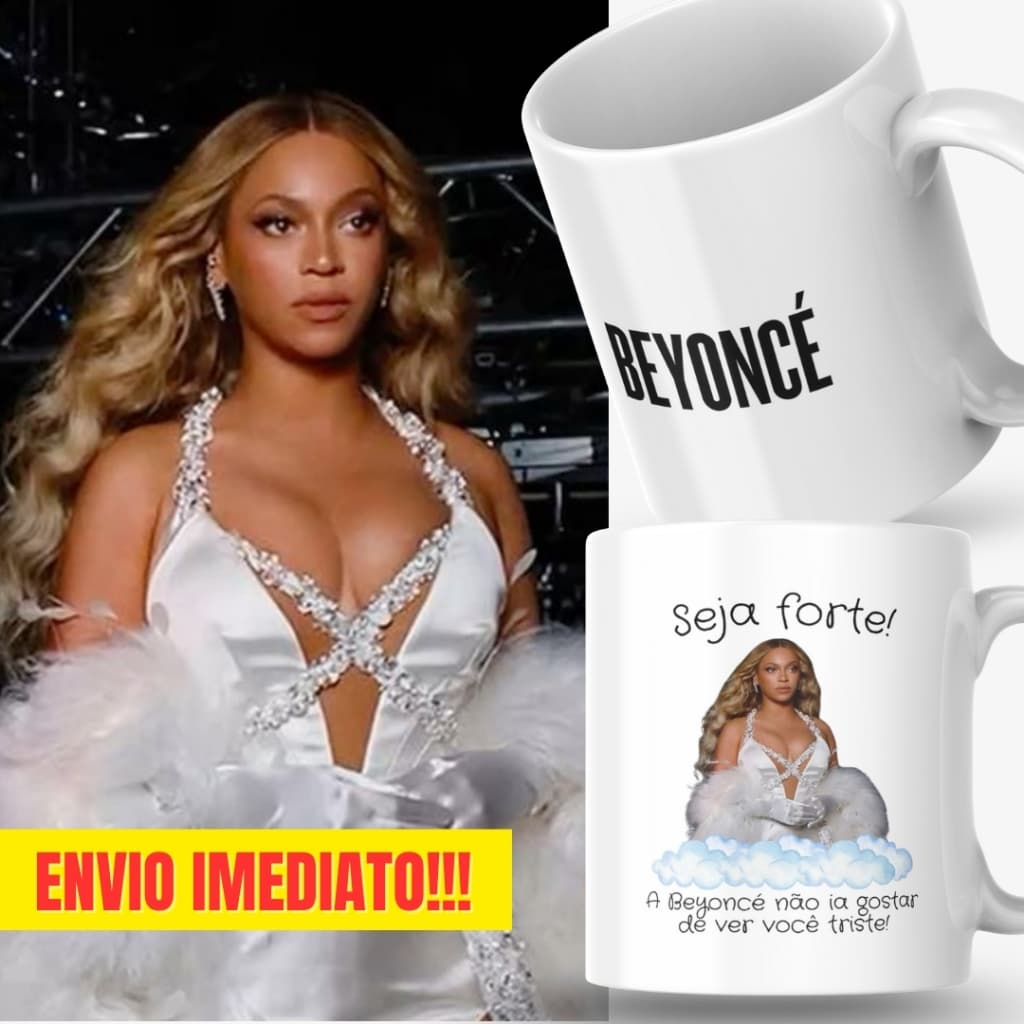 Caneca Xicara Porcelana 325ml Seja Forte Beyoncé Fã Casa Decoração Personalizada Presente
