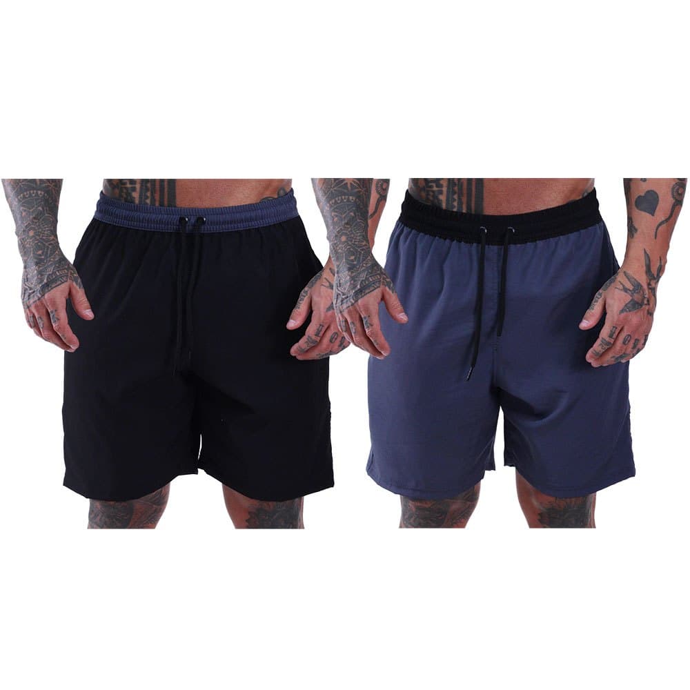 Kit 2 Bermuda de Tactel com Elastano Masculino MXDConceito 3 Bolso Lisa Cord茫o Refor莽ada Preta Cinza