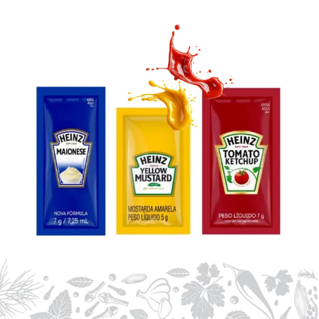 Sachês Heinz Avulsos - Kit 90un ou Caixa 144un | Ketchup, Maionese, Mostarda