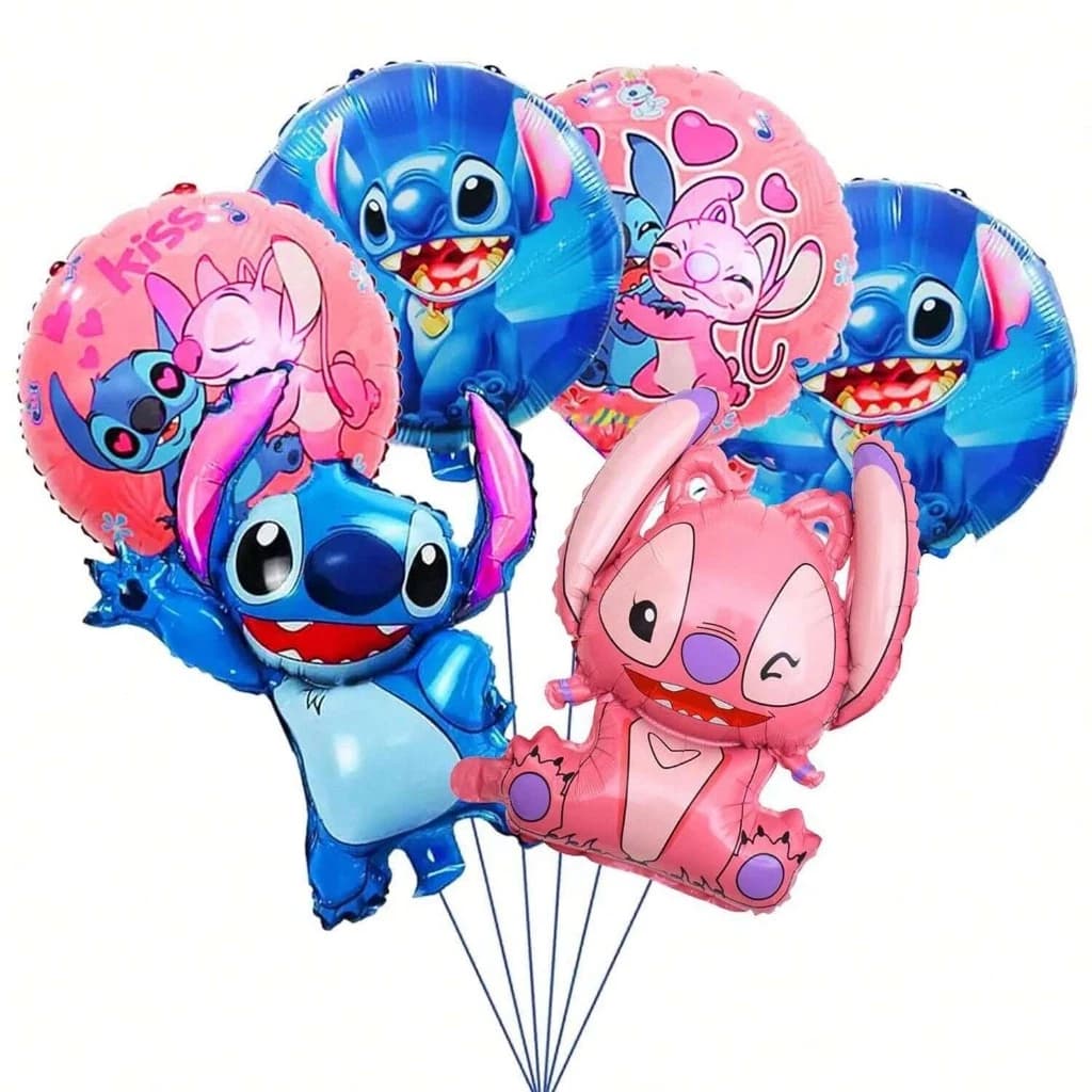 6 Balão Stitch e Angel Metalizado | Festa Decoração Aniversário o Balões Bexiga Enfeite