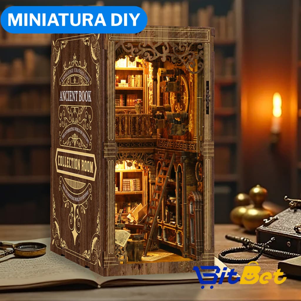 MINIATURA DE MONTAR 3D“Sala de Livros Antigos” – Miniatura Criativa com LED DIY-05