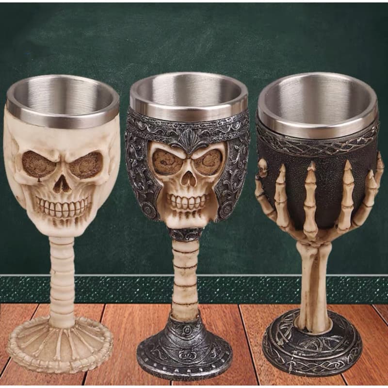 Taça Caneca Resina Inox Copo Caveira Cálice Viking  Medieval 150ML
