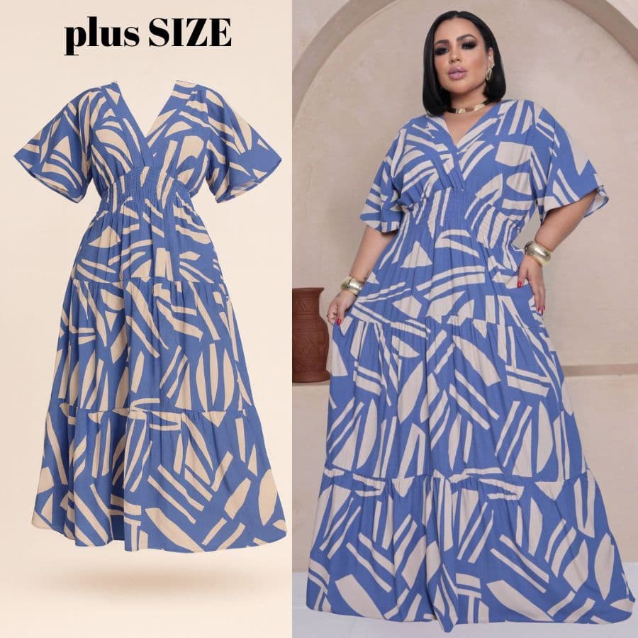 Vestido Plus Size Decote V Elegante Feminino Moda Festa e Casual Confortavel