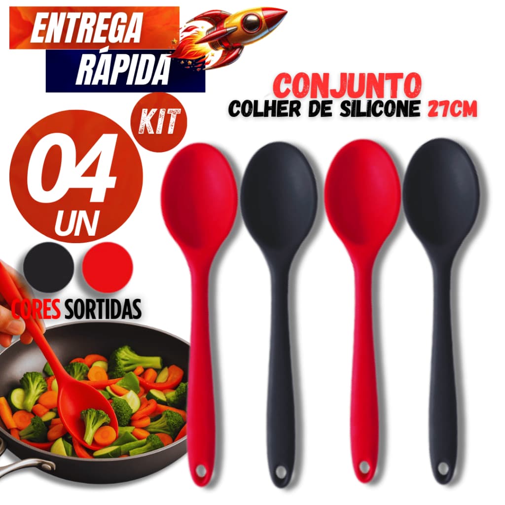 Jogo 04/02 Colher silicone 27CM linha Premium alta Qualidade, Durabilidade e Resistencia para sua cozinha