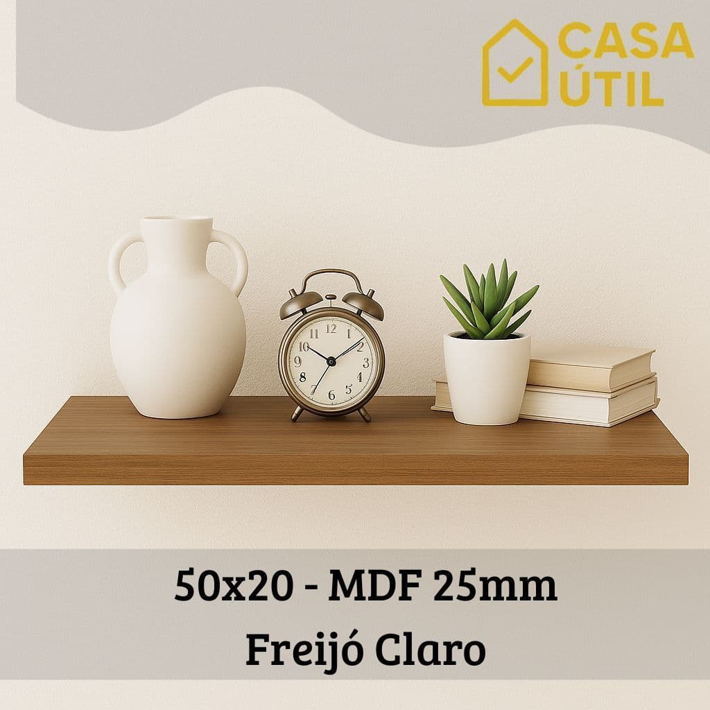 Prateleira 50x20 cm MDF 25mm Freijó Claro com Suporte Invisível Reforçado| Sala, Cozinha e Quarto