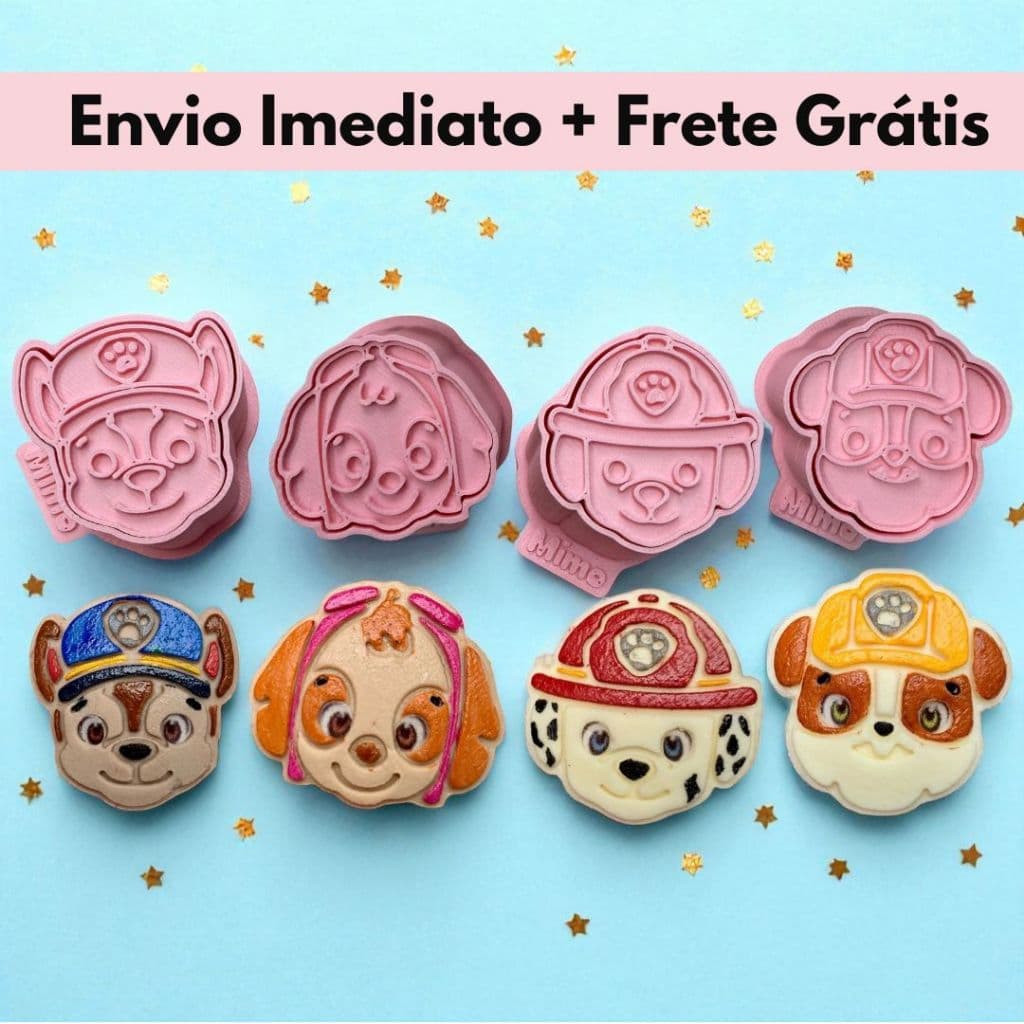 Kit 4 Modeladores Ejetores Cachorros Patrulheiros para Brigadeiro, Doce, Massa e Biscoito