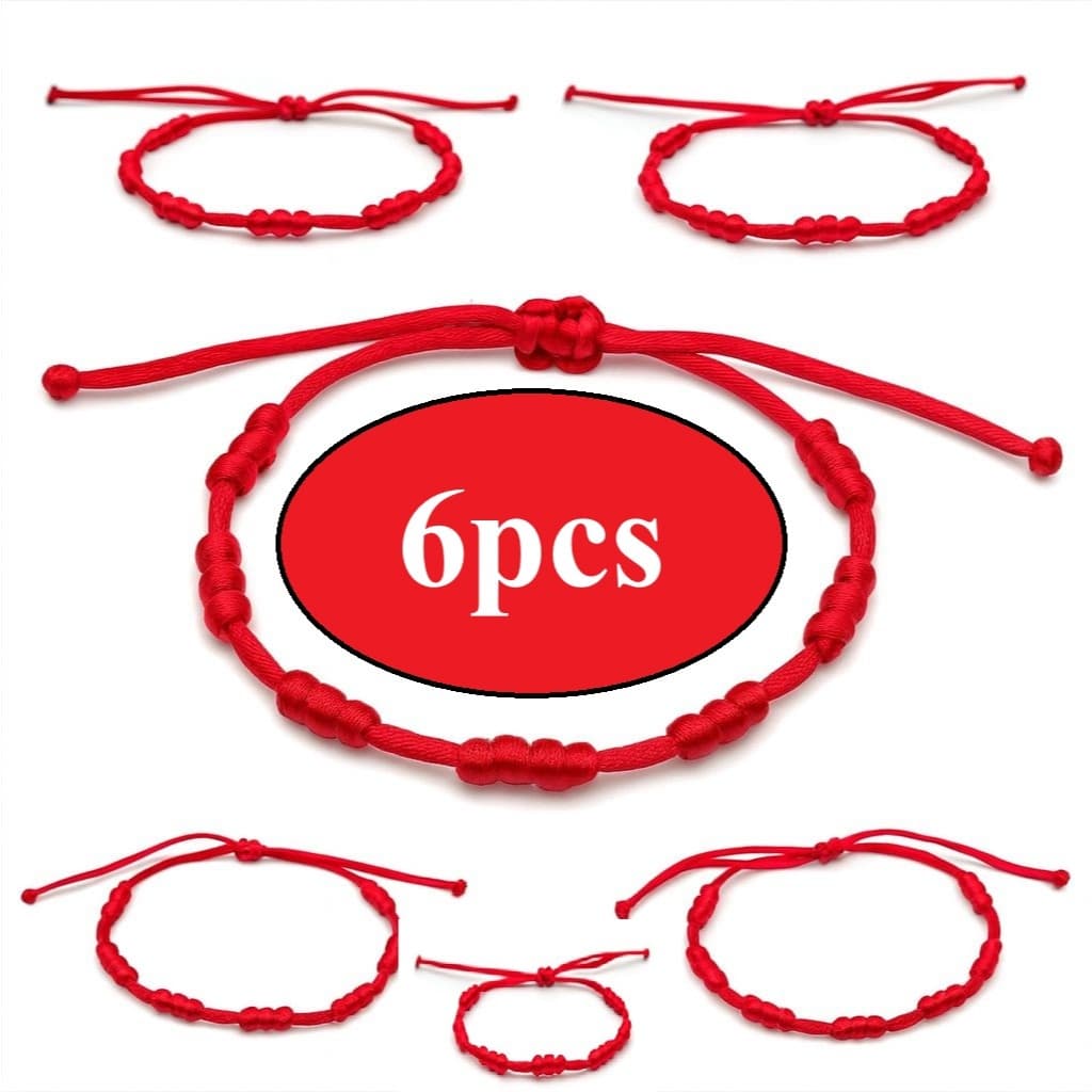 Kit 6 pulseiras de proteção e sorte 7 nós vermelha Kabbalah