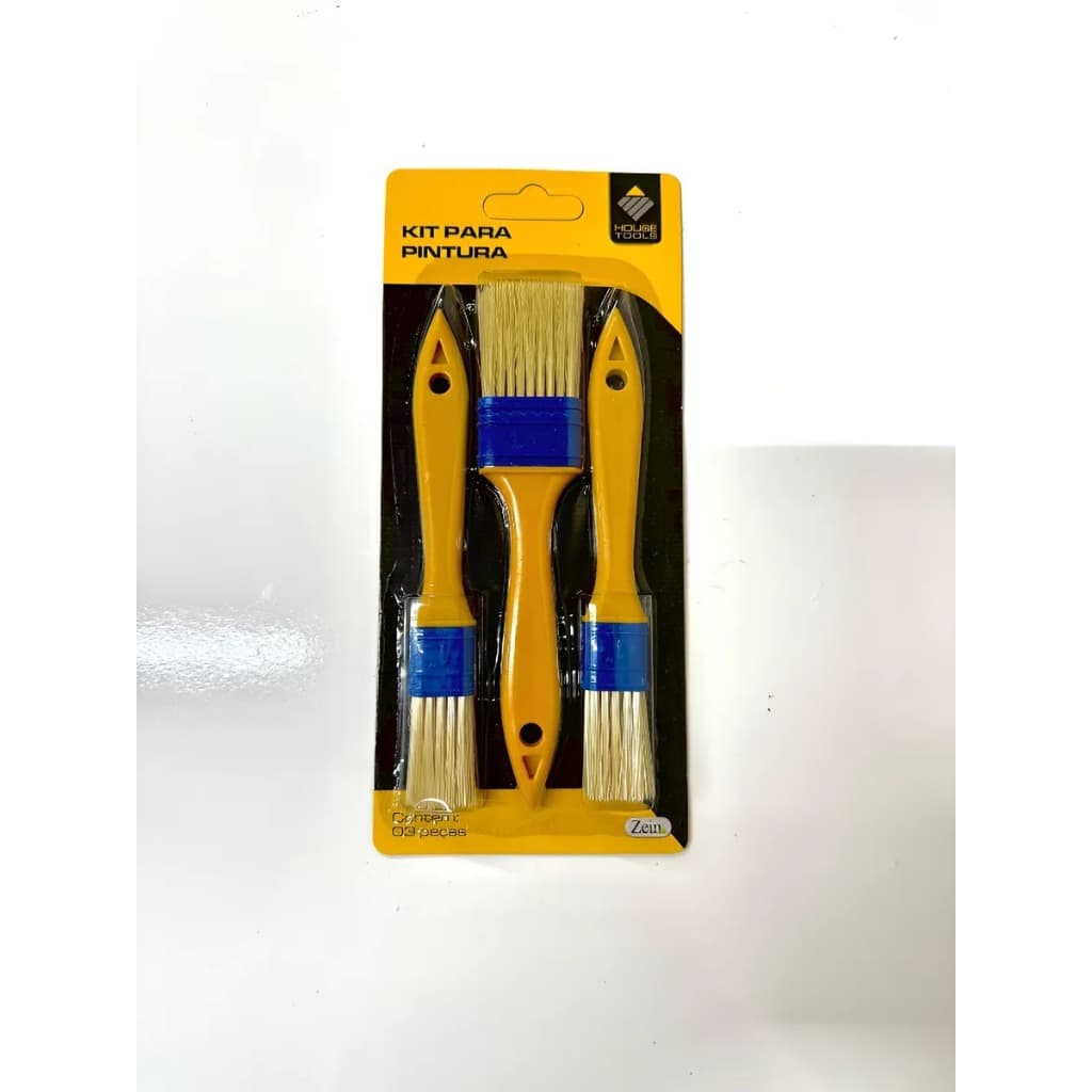 Kit 3 Pinceis Plástico Pincel House Tools Amarelo