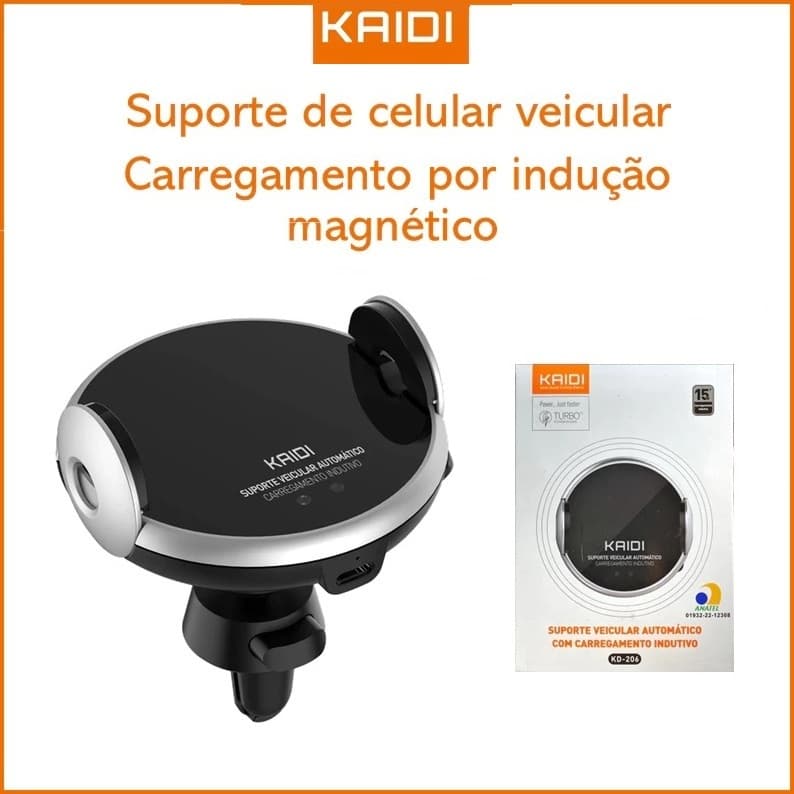 Suporte Veicular Com Carregador Sem Fio Por Indução 15W Kaidi Kd-206