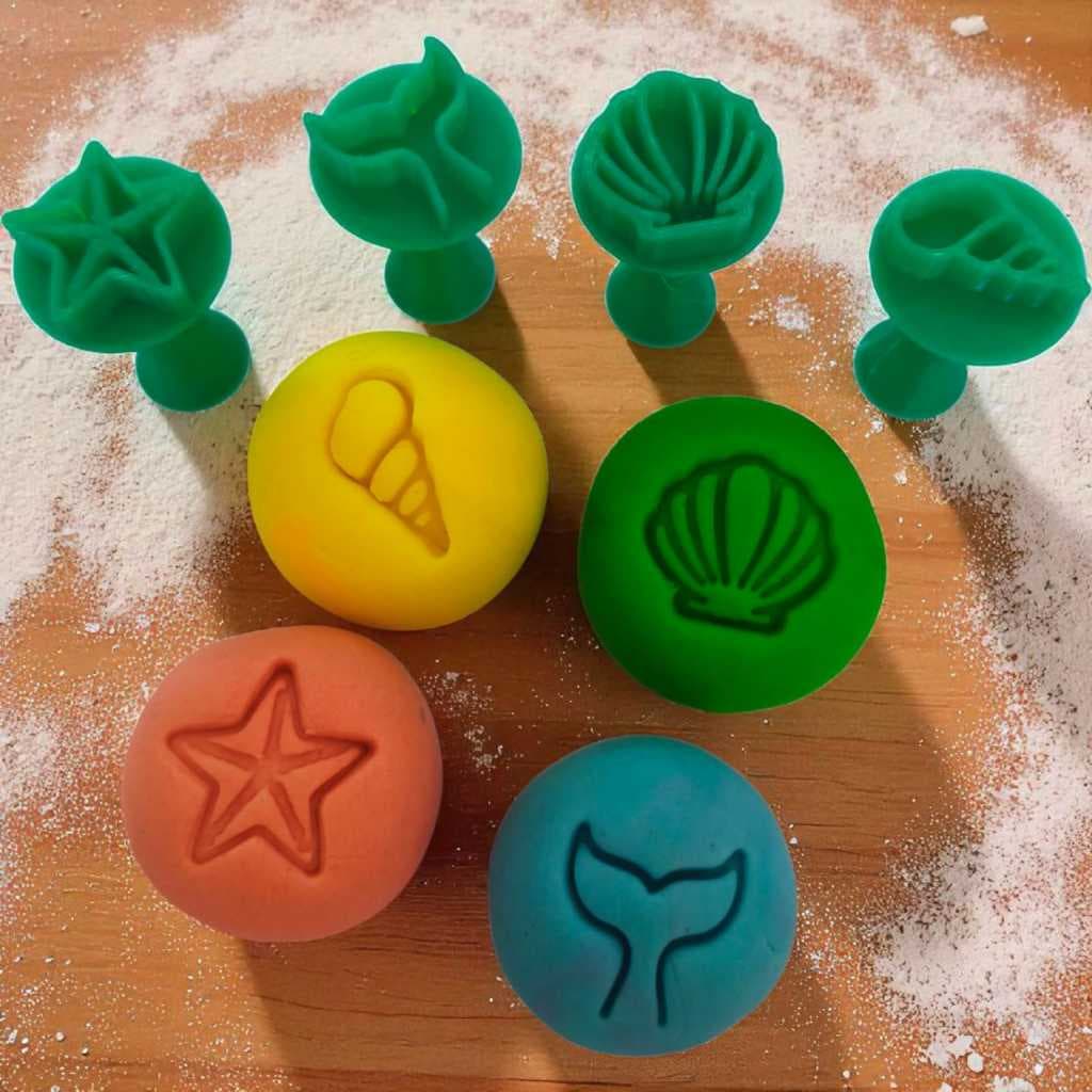 Carimbos Fundo do Mar para Brigadeiro e Doces | Kit festa 4 peças | Sereia, Concha, Estrela | 3x2cm