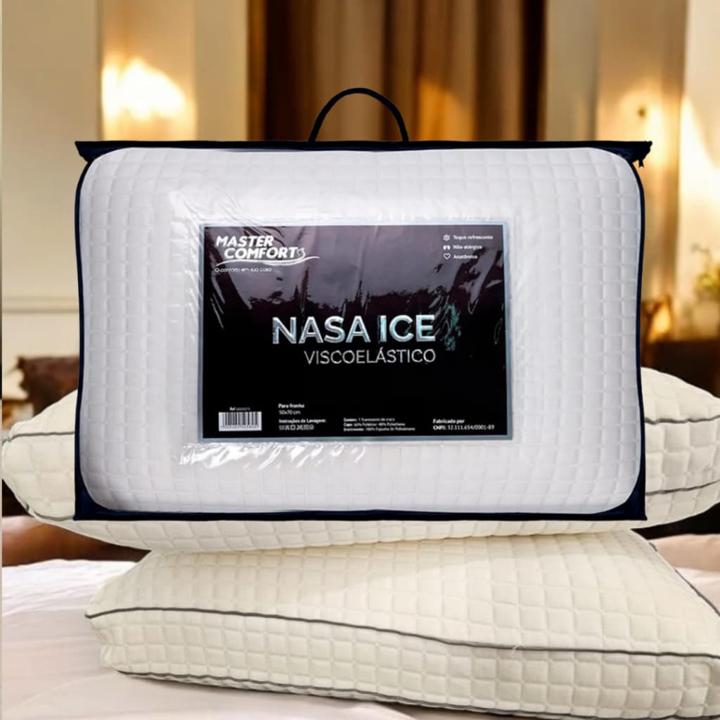 TRAVESSEIRO NASA ICE VISCOELÁSTICO 01 UN REFRESCANTE LINHA LUXO ALTO 15CM ANTIALERGICO FIRME MEDIO