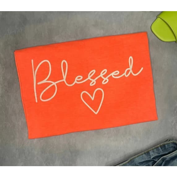 CAMISA DE ALGODÃO CAMISETA FEMININA T-SHIRT BLESSED ROSA NEON