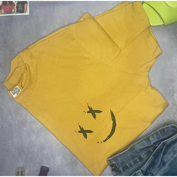 CAMISA DE ALGODÃO CAMISETA FEMININA T-SHIRT SORRISO BEGE