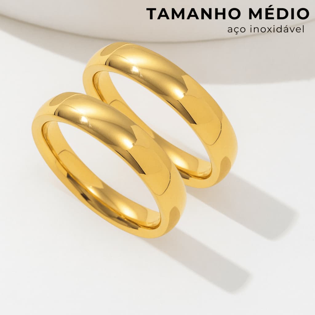 Kit com 2 Alianças de Casamento Aço Inoxidável par dourado e prata 6mm Anel Casamento noivado