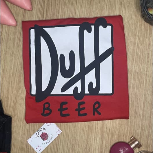 CAMISA CAMISETA FEMININAT-SHIRT BEER DUFF VERMELHO DE ALGODÃO