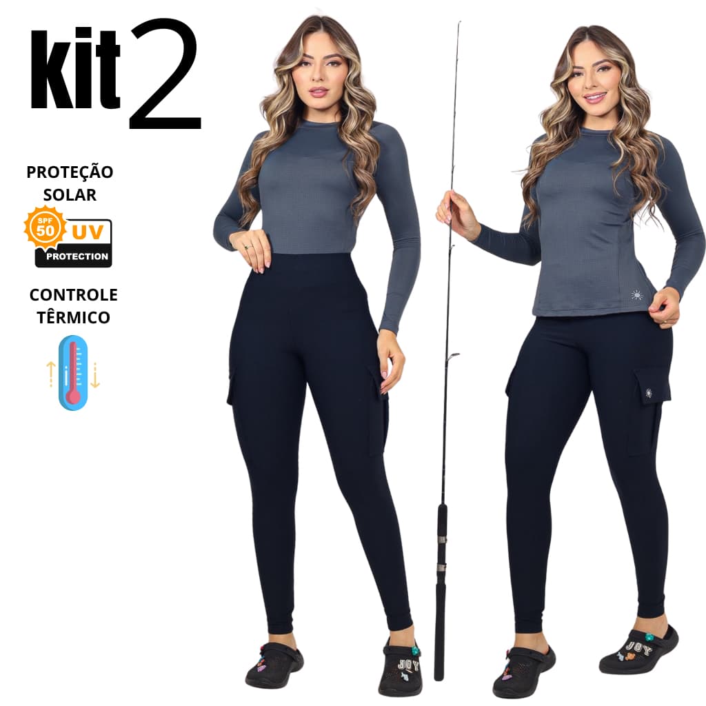 2 calças de pesca feminina, legging, caça, proteção solar