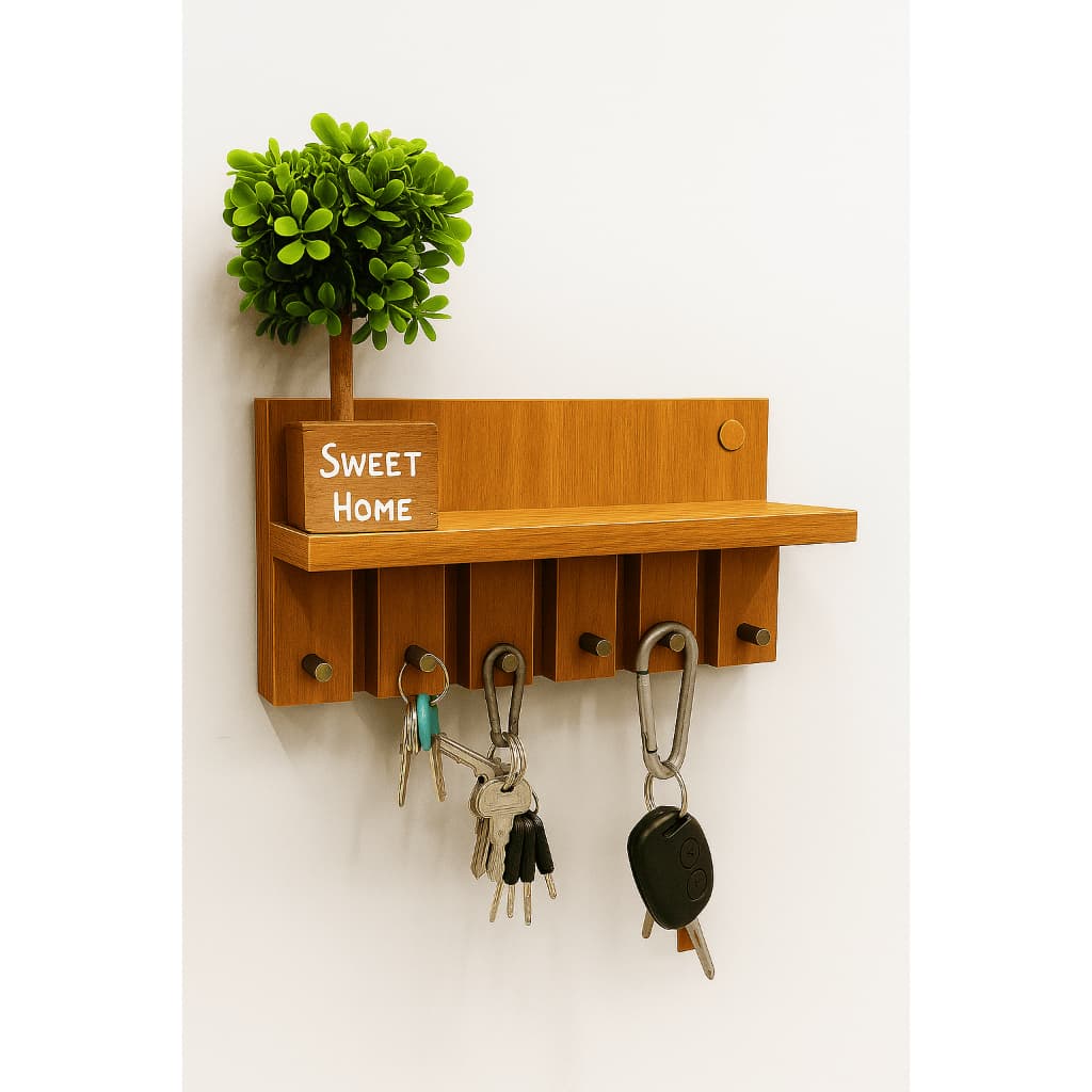 Porta Chaves MDF Premium 25x14cm com 6 Suportes de Parede Organizador