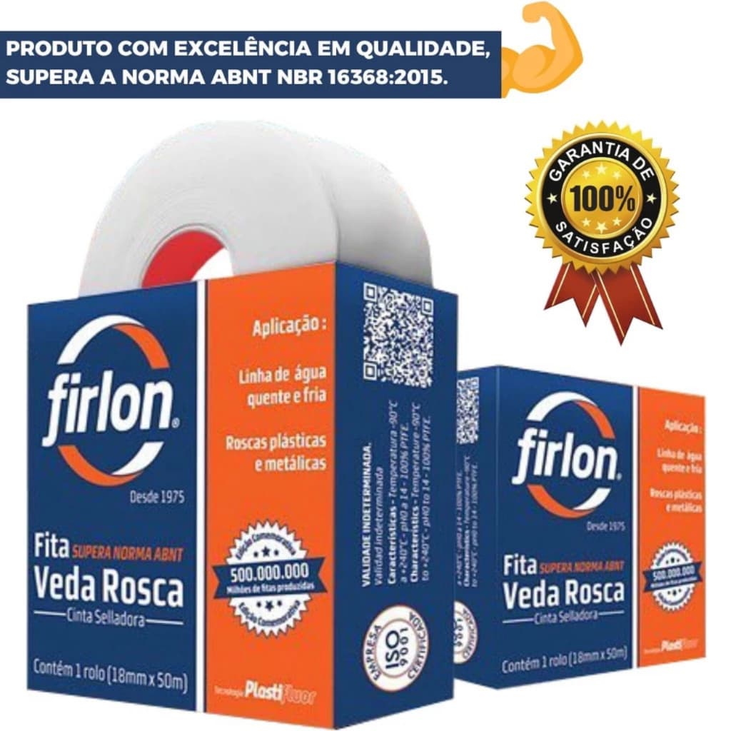 Fita Veda Rosca Firlon Para Torneiras e Hidráulica Geral Tamanho Grande 18mm x 50m