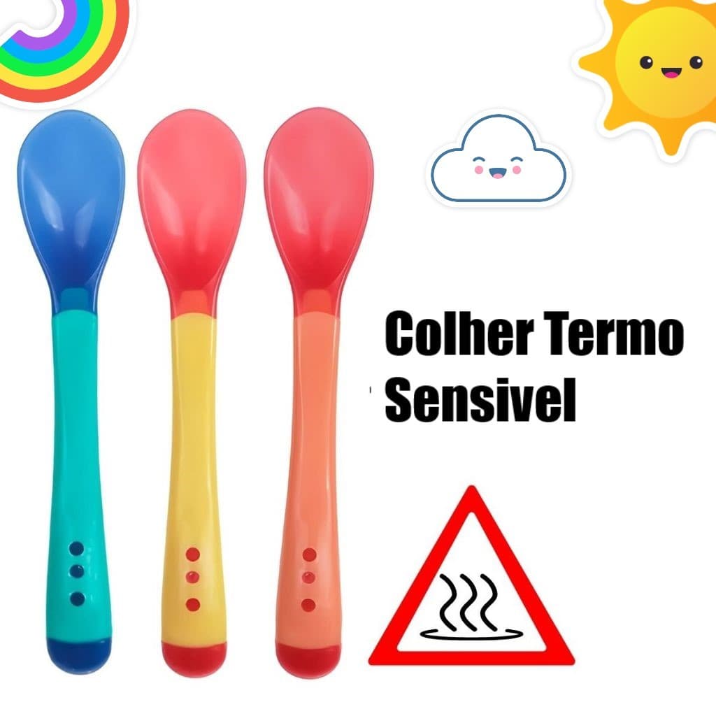 Colher para bebê Termo Sensível Infantil Silicone Plástico Art Baby Colher de Treinamento