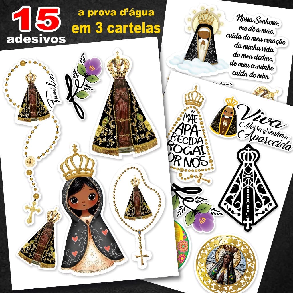 15 lindos Adesivos Nossa Senhora Aparecida ( manto preto) - Caminhão, Carro, Moto