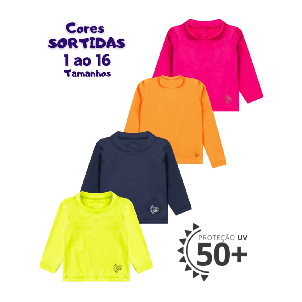 Camisa Proteção Solar UV 50+ Blusa Praia Piscina Infantil Juvenil Manga Longa