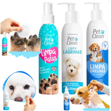 Kit Pet Clean Limpador de Patas Patinhas + Orelhas Ouvidos + Lágrimas Pet Clean para Cachorro e Gato