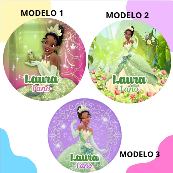 60/100 Adesivos Personalizados 5x5 cm Tema A Princesa e o Sapo Tiana Ideal para Lembrança