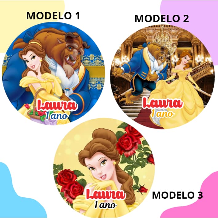 60/100 Adesivos Personalizados 5x5 cm Tema A Bela e a Fera Ideal para Lembrancinhas, festas
