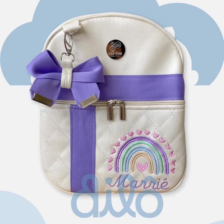 Mochila personalizada laço, bolsa maternidade Dilô Kids. Mochila infantil creche