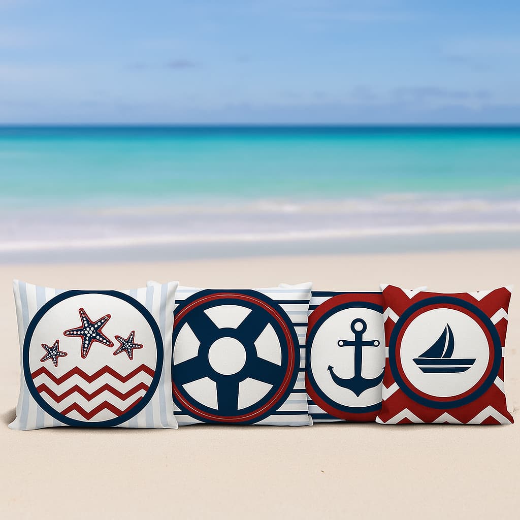 Kit Com 04 Capas de Almofadas Decorativas Com Zíper - 45x45 - Navy Pousada Praia
