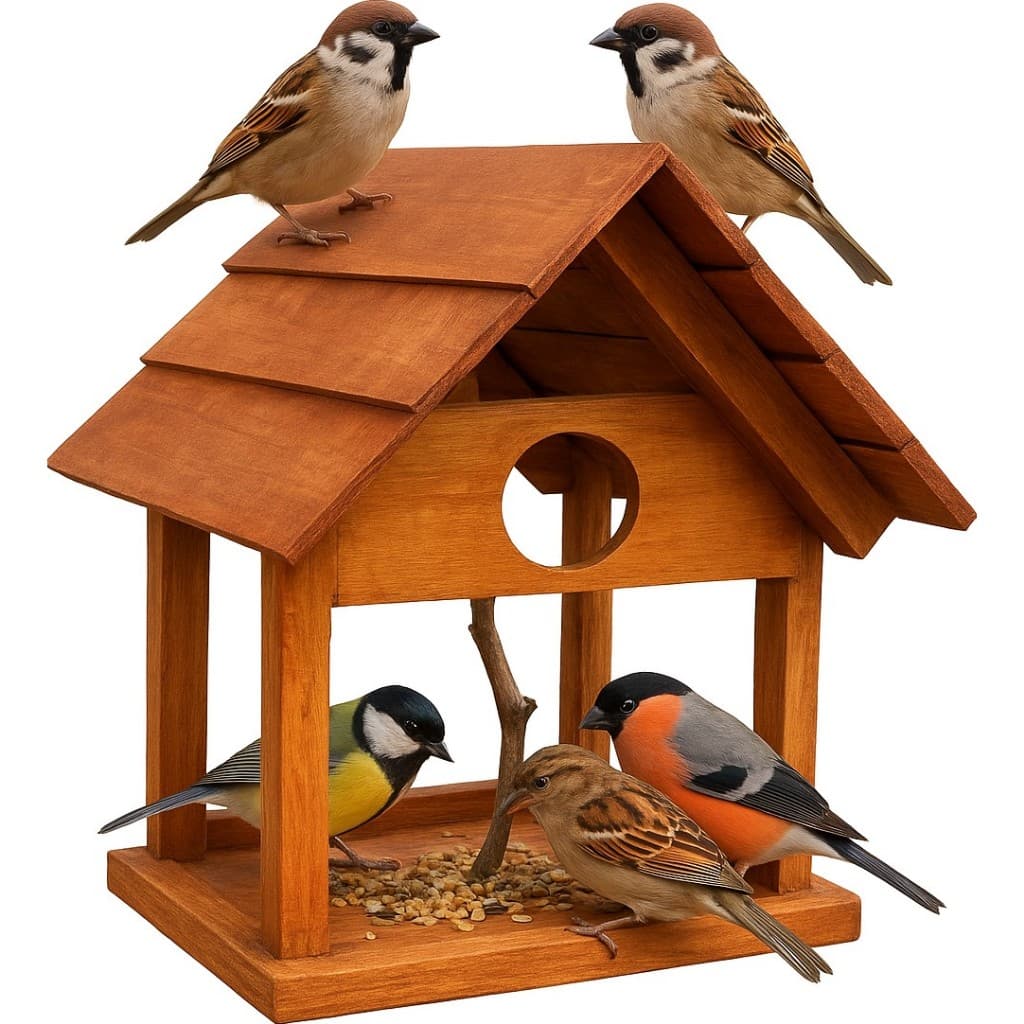 Casa Para Aves Casinha Pássaros em Madeira Comedouro Tratador Aberto Passarinhos Livres Modelo Grande RS