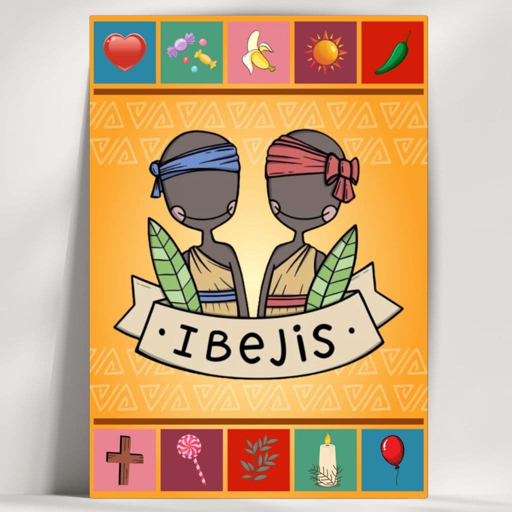 Quadro decorativo Orixá Ibejis Coleção Elementos - Já com Fita Adesiva - Envio Imediato.