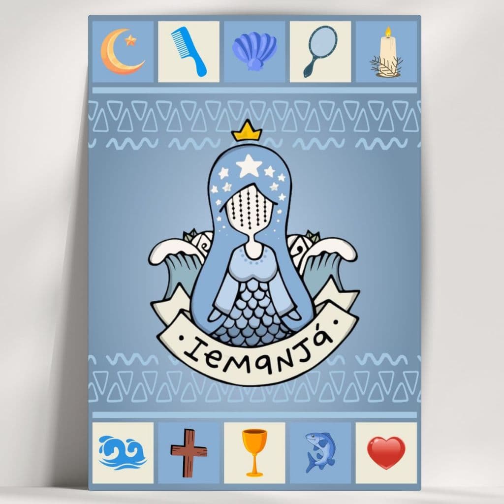 Quadro decorativo Orixá Iemanjá - Coleção Elementos - Já com Fita Adesiva - Envio Imediato.