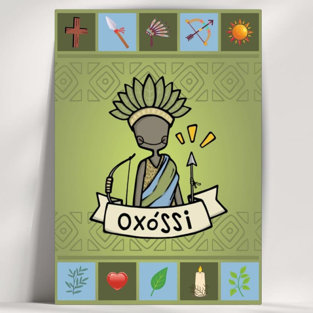 Quadro decorativo Orixá Oxóssi - Coleção Elementos - Já com Fita Adesiva - Envio Imediato.